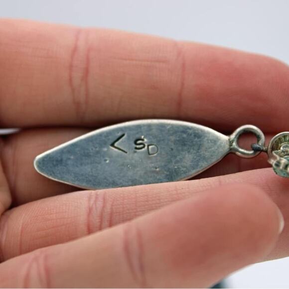 S. Dixon Sterling Silver Turquoise Chip Inlay Dangle Earrings. - Picture 6 of 6